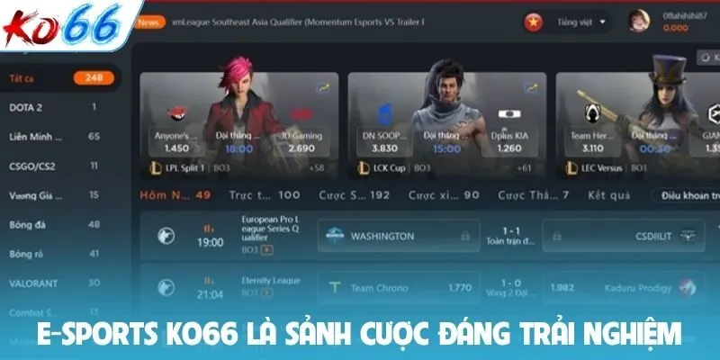 E-Sports KO66 là sảnh cược đáng trải nghiệm