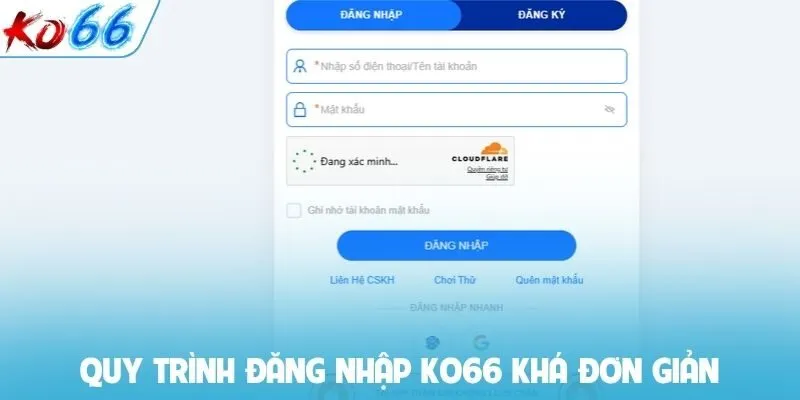 Quy trình đăng nhập Ko66 khá đơn giản
